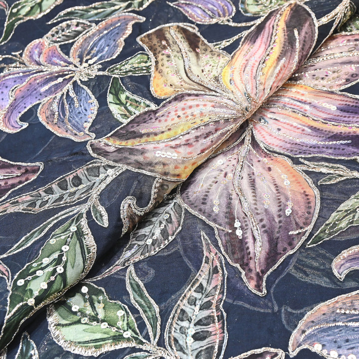 Premium Viscose Organza Position Print Zari & Sequins Embroidery Fabric – Designer Fabric SWP209-2