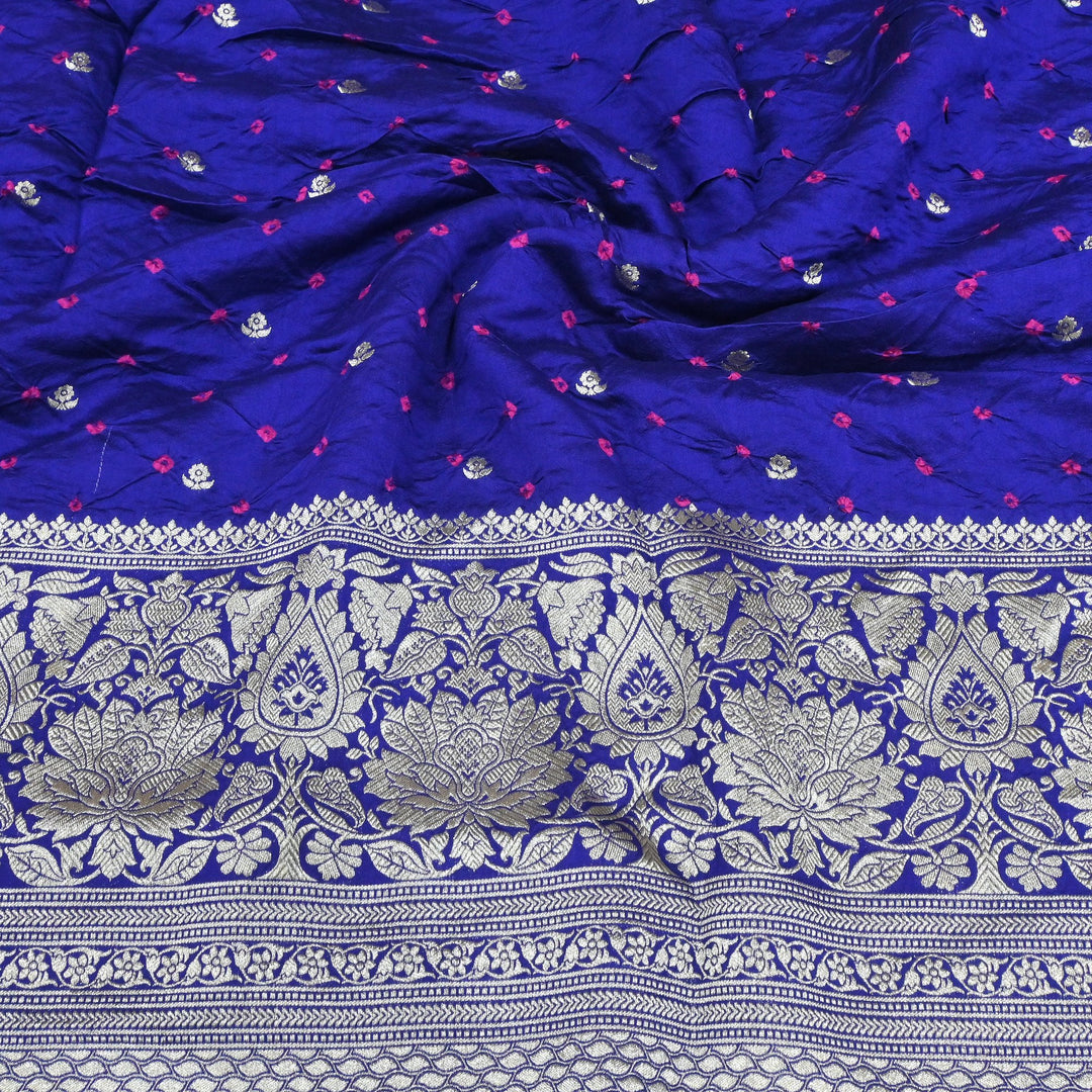 Exclusive Heavy Zari Botti Work And Premium Border Hand Work On Pure Silk Bandhani Fabric