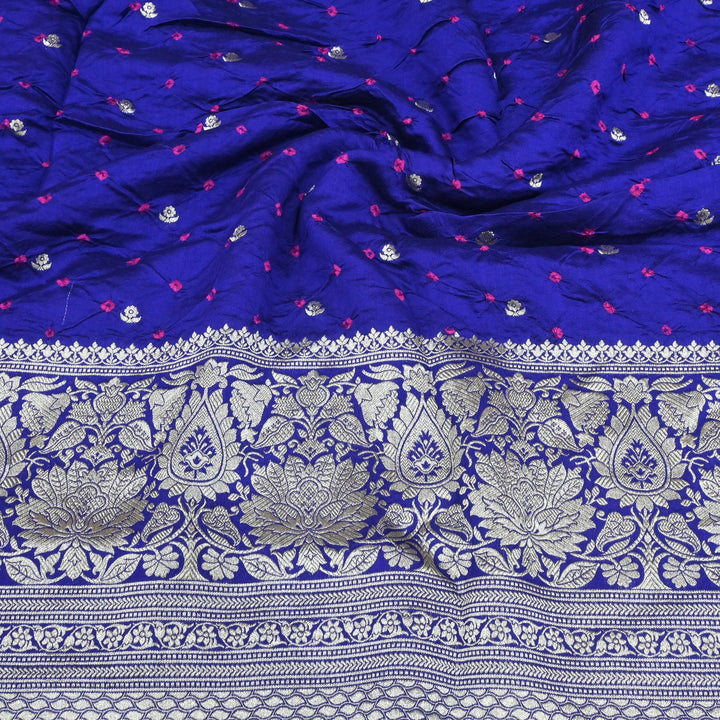 Exclusive Heavy Zari Botti Work And Premium Border Hand Work On Pure Silk Bandhani Fabric