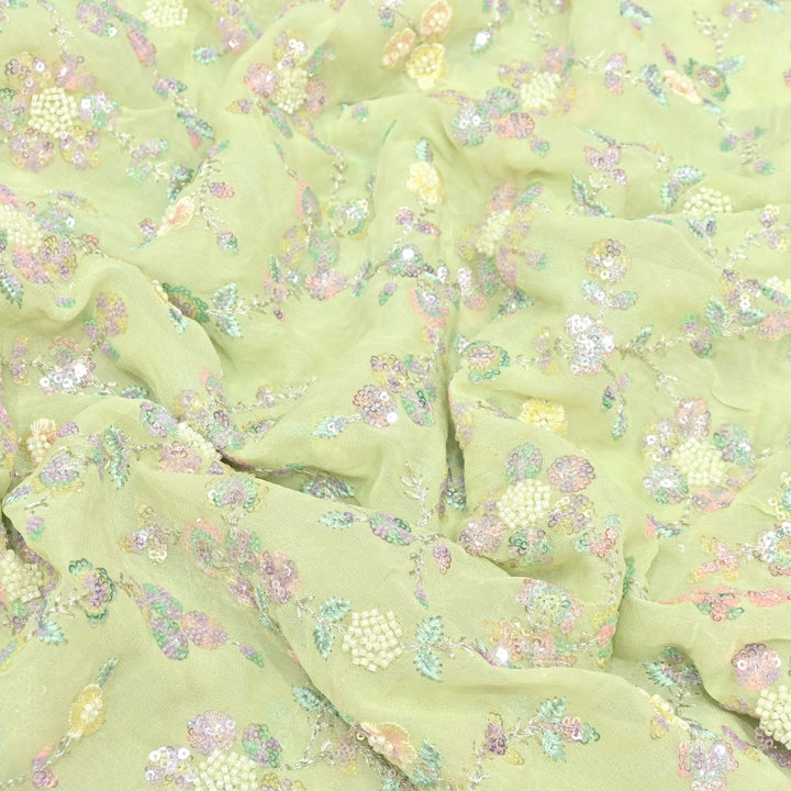 Beautiful Viscose Georgette Multi Sequins And Moti Embroidery Fabrics