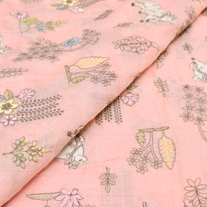 Oyster Pink Mul Chanderi Fabric with Sequins & Thread  Embroidery