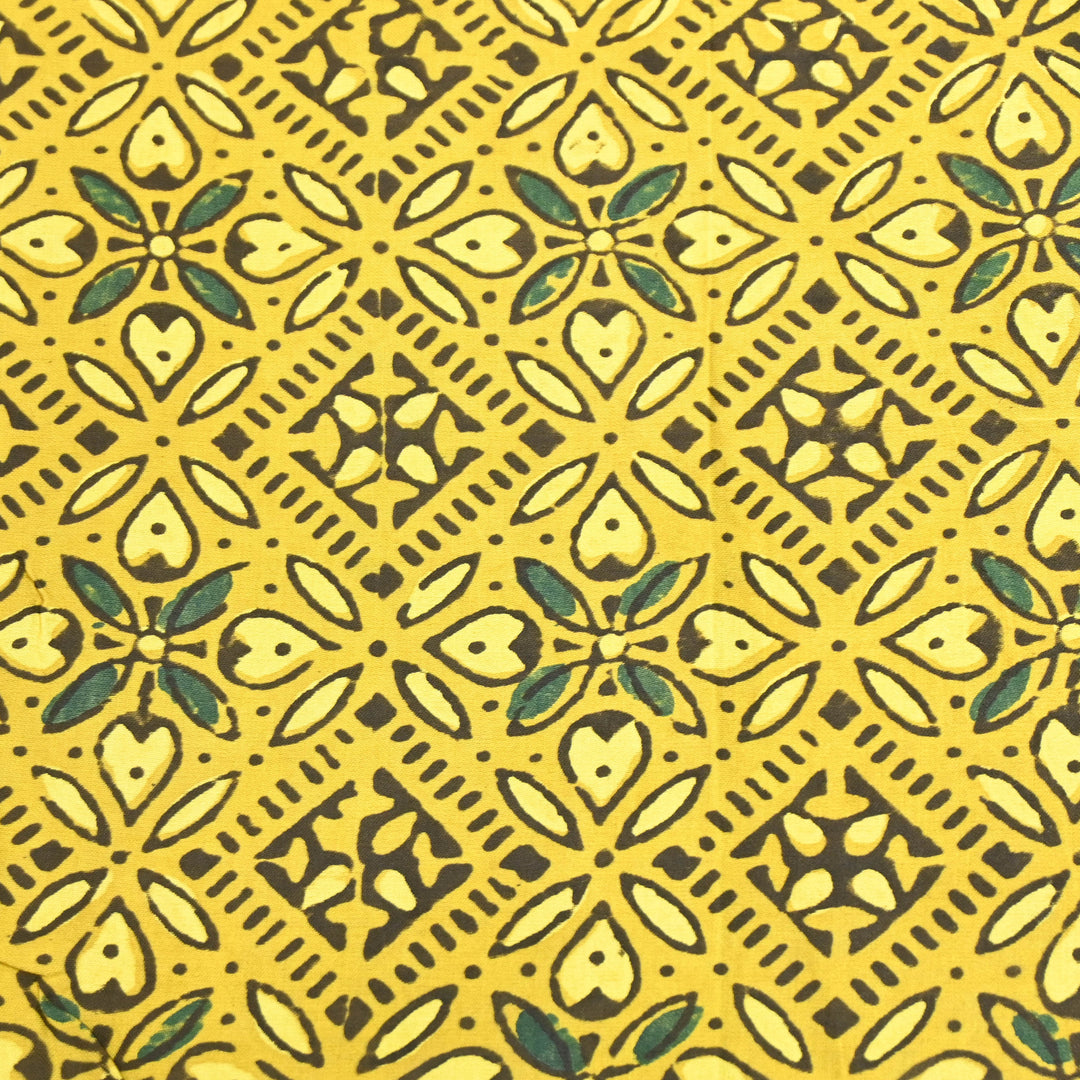 Mustard Yellow Modal Satin Fabric in Digital Print.