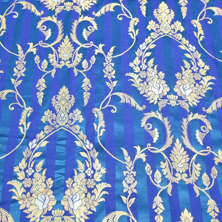 Deep Blue Mina Zari Brocade Fabric