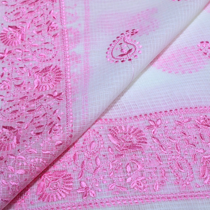 Baby Pink Color Cotton Kota Thread Embroidery Fabric