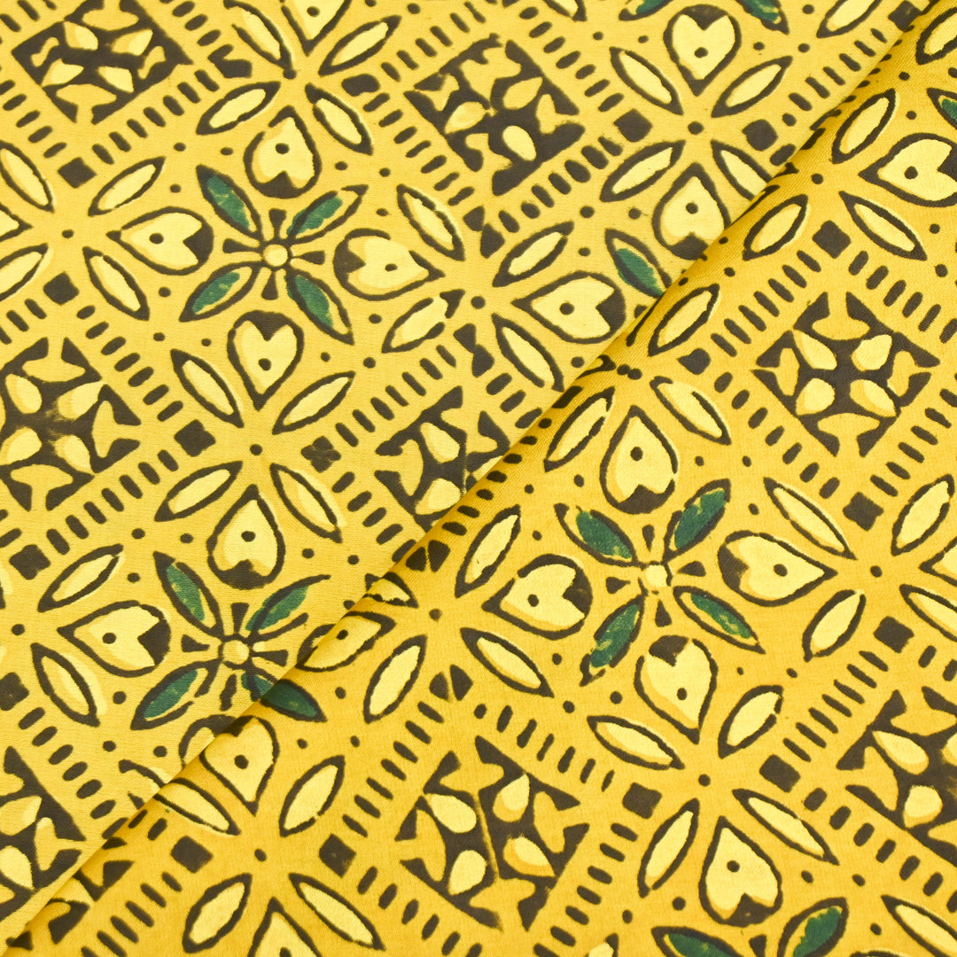 Mustard Yellow Modal Satin Fabric in Digital Print.