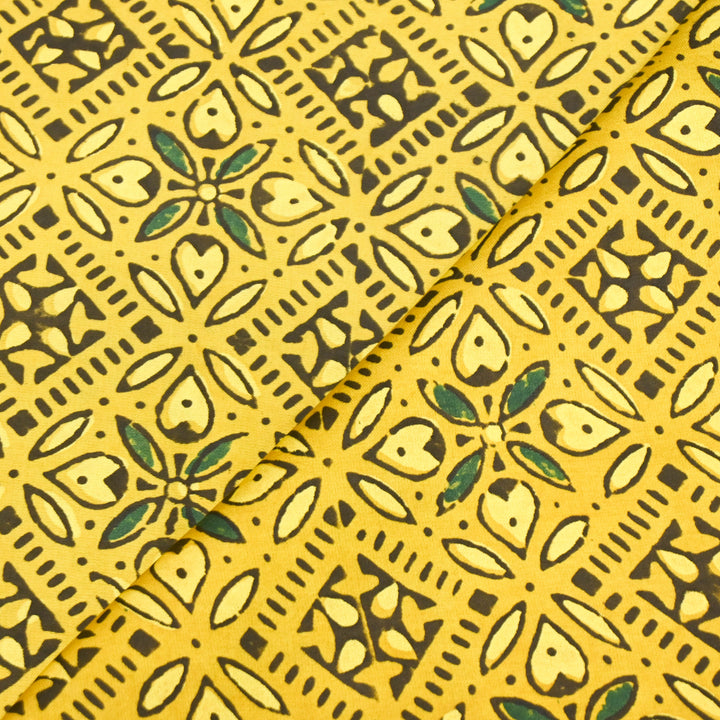 Mustard Yellow Modal Satin Fabric in Digital Print.