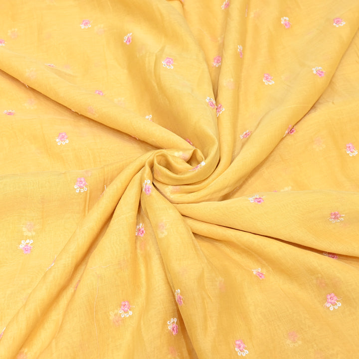MUSTARD YELLOW COLOR MUL CHANDERI THREAD EMBROIDERY FABRIC - GP4822A- 03