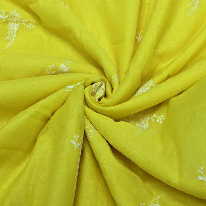 LIME YELLOW COLOR MUL CHANDERI THREAD EMBROIDERY FABRIC GP4120A-5
