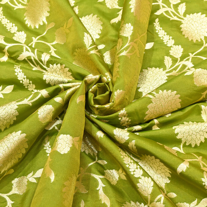 Parrot Green base with shimmering gold floral brocade.