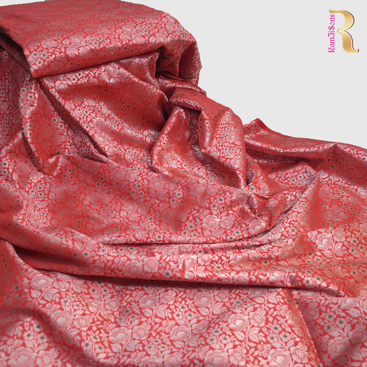 Coral Red Silk Meena Zari Brocade | B-22-187