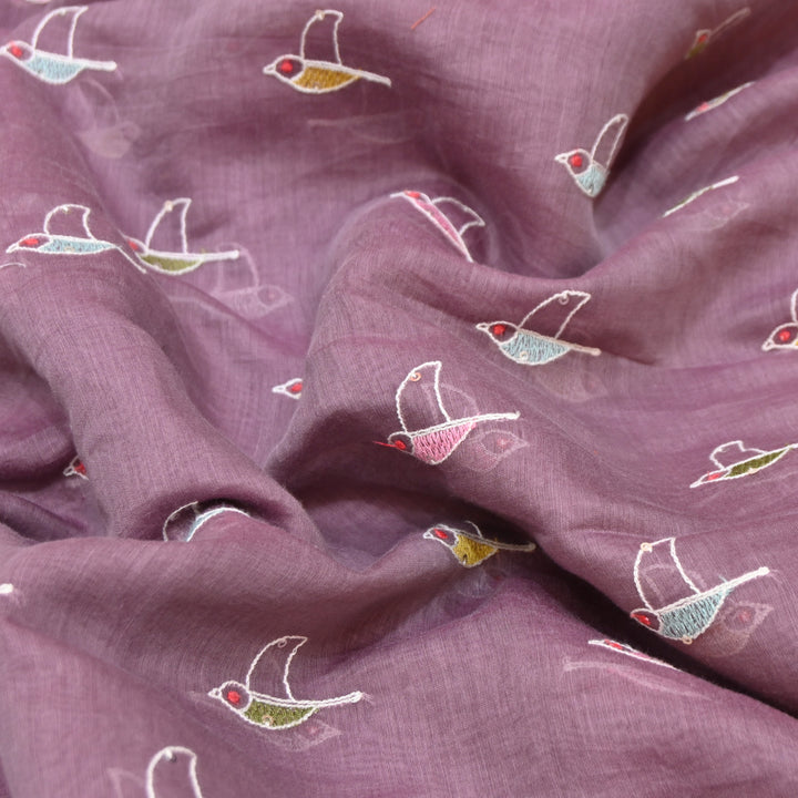 Mauve Mul Chanderi Sequins Embroidery.