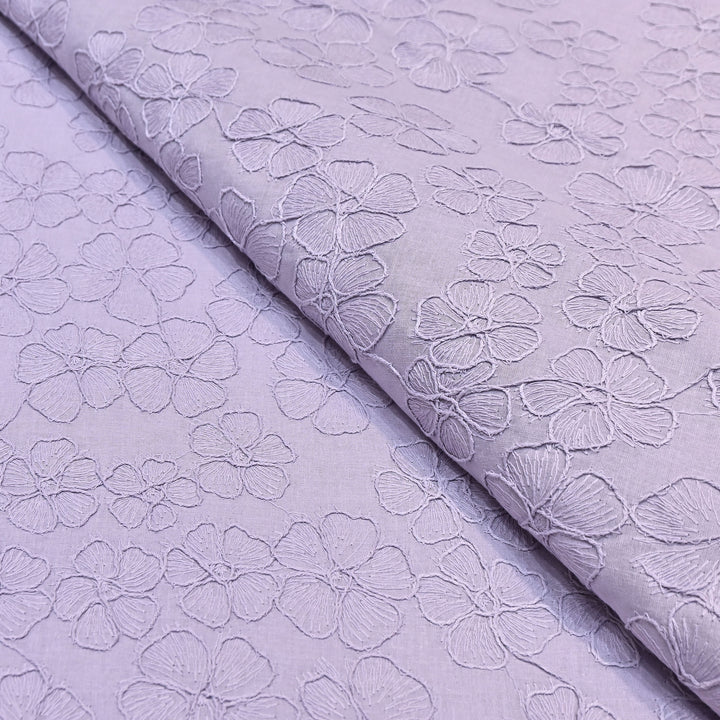 Pastel Lavender Color Cotton Floral Thread Embroidery Fabric – Soft Designer Embroidered Cotton Fabric 0AT112-3