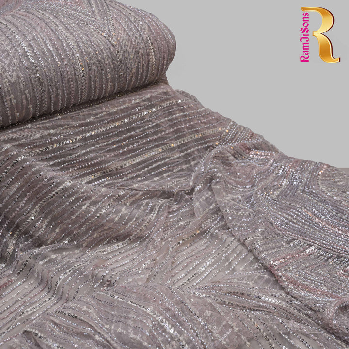 Mauve Taupe Net Imported Embroidery Fabric.| 025-540