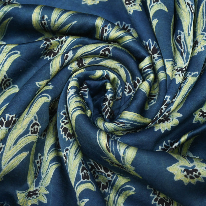Deep indigo Modal Satin Fabric in Digital Print.