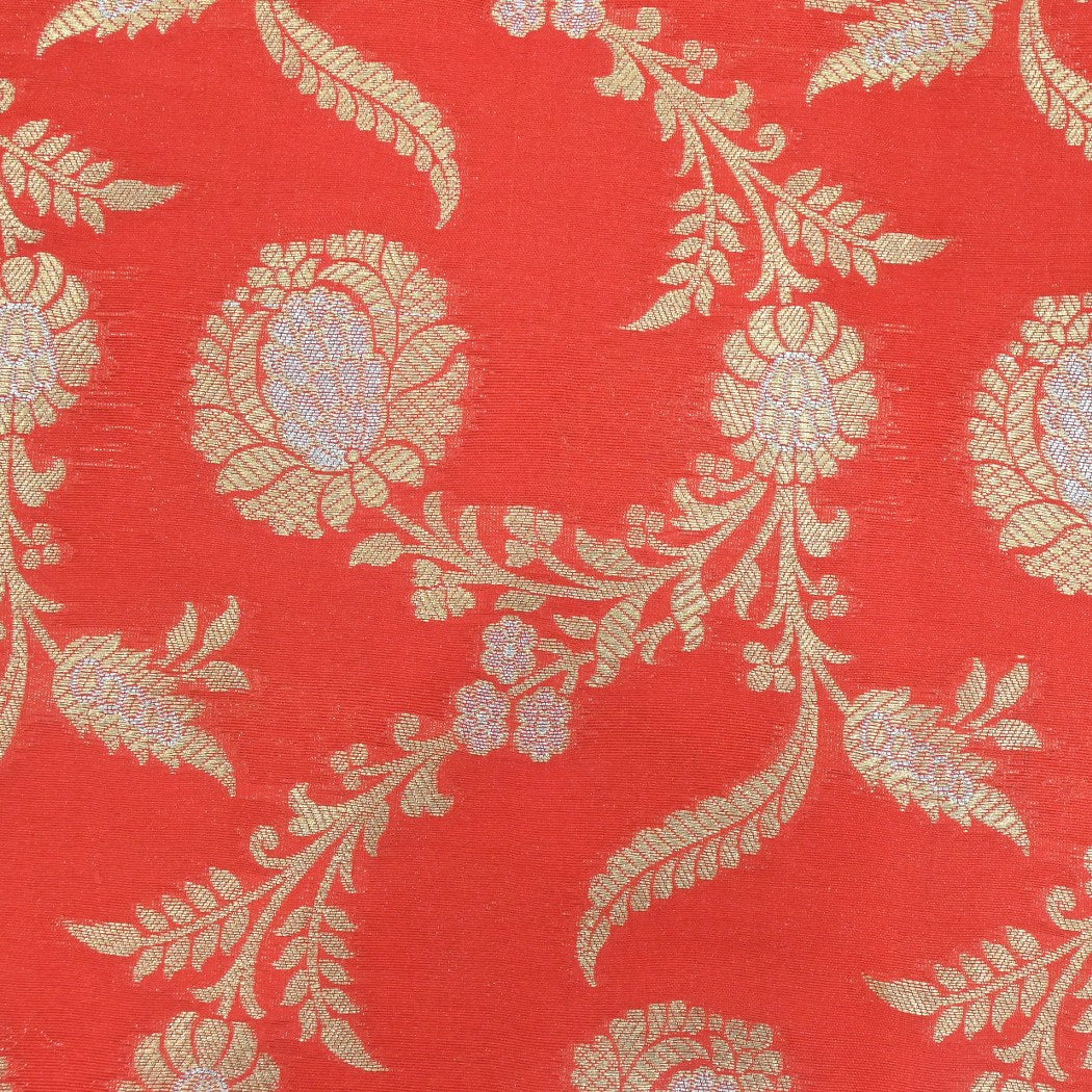 Red Colour Silk Brocade Fabrics