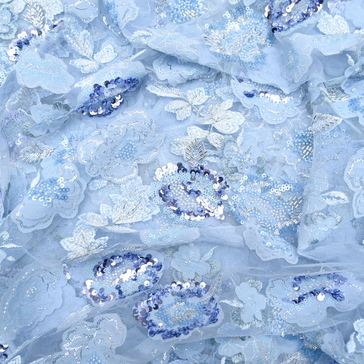 Pastel Sky Blue  Net Imported Embroidery Fabric. | 27T75-4