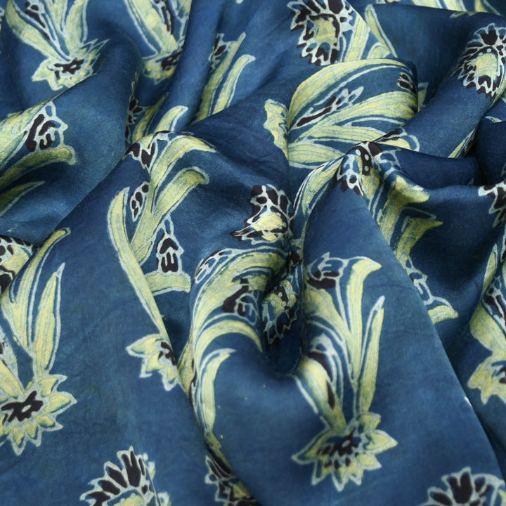 Deep indigo Modal Satin Fabric in Digital Print.
