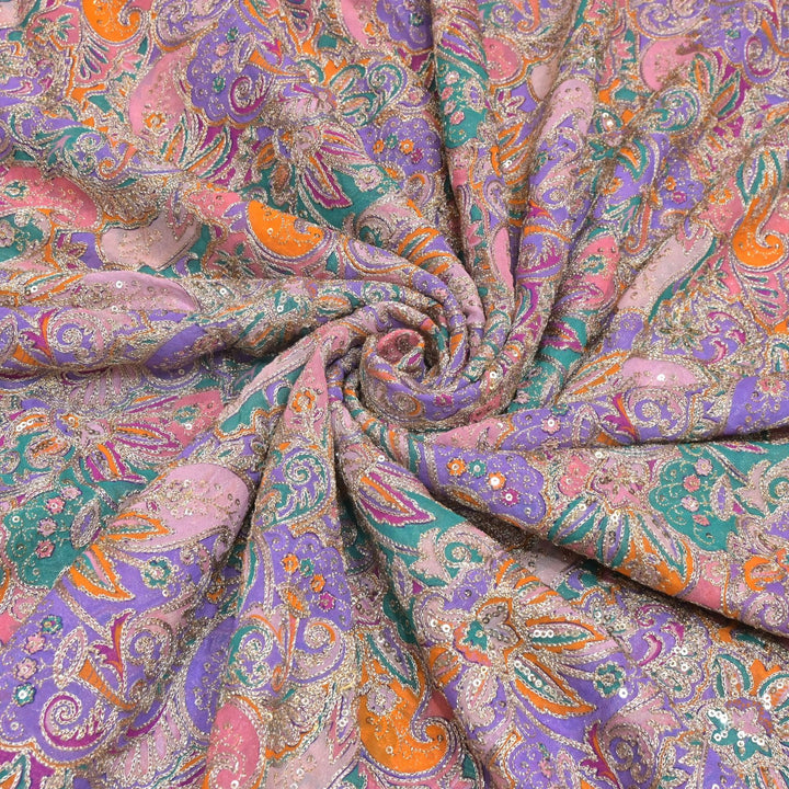 Viscose Georgette  Position Prints, Zari Sequin Embroidery Fabrics