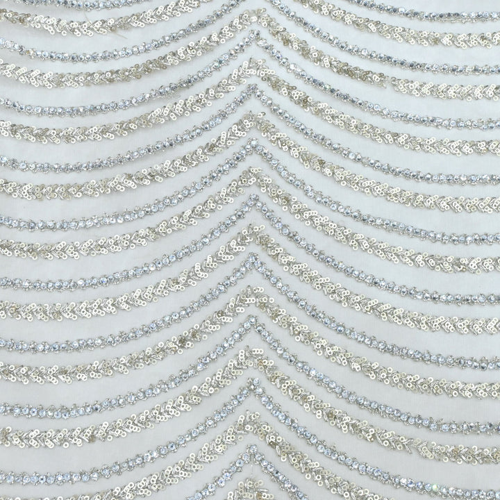 Stone Zari and Sequins Embroidered Fabric on Imported Net