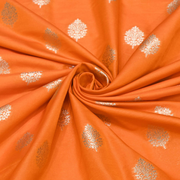 Dusty Orange Color Katan Silk Zari Buti Brocade Fabric