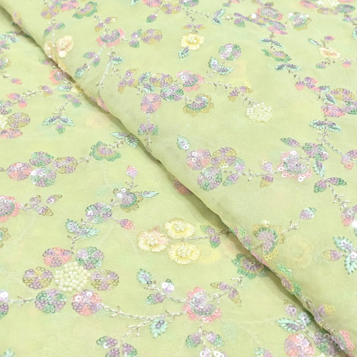 Beautiful Viscose Georgette Multi Sequins And Moti Embroidery Fabrics