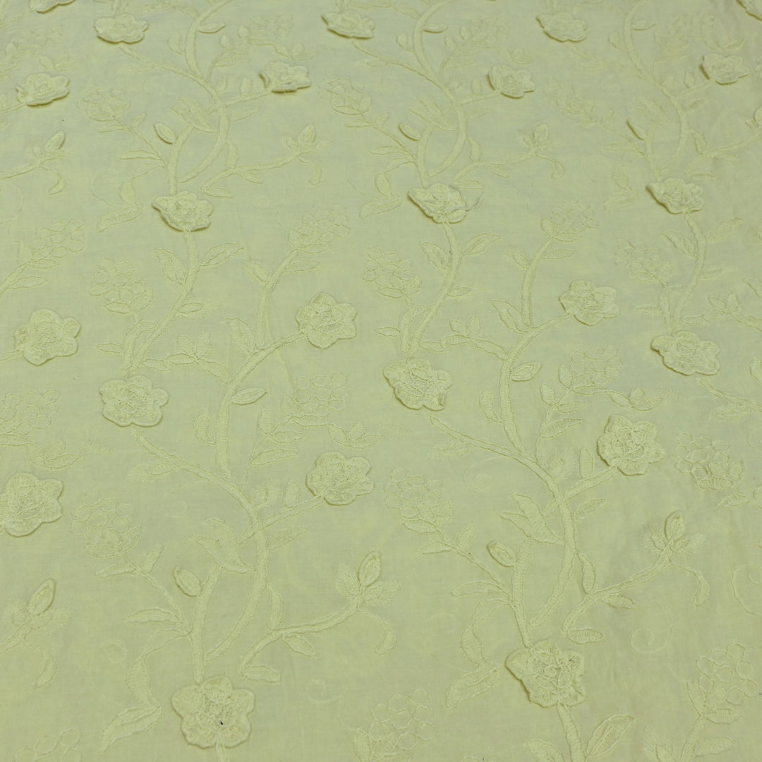 Lemon Color Pure Cotton Floral Thread Embroidery Fabric