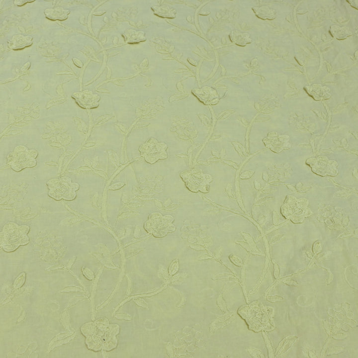 Lemon Color Pure Cotton Floral Thread Embroidery Fabric