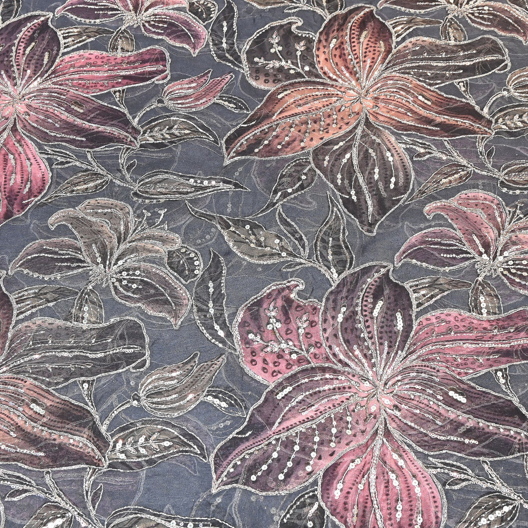 Premium Viscose Organza Position Print Zari & Sequins Embroidery Fabric – Designer Fabric SWP209-3