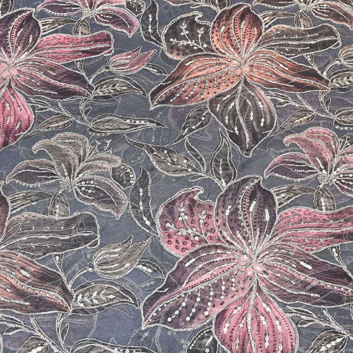Premium Viscose Organza Position Print Zari & Sequins Embroidery Fabric – Designer Fabric SWP209-3