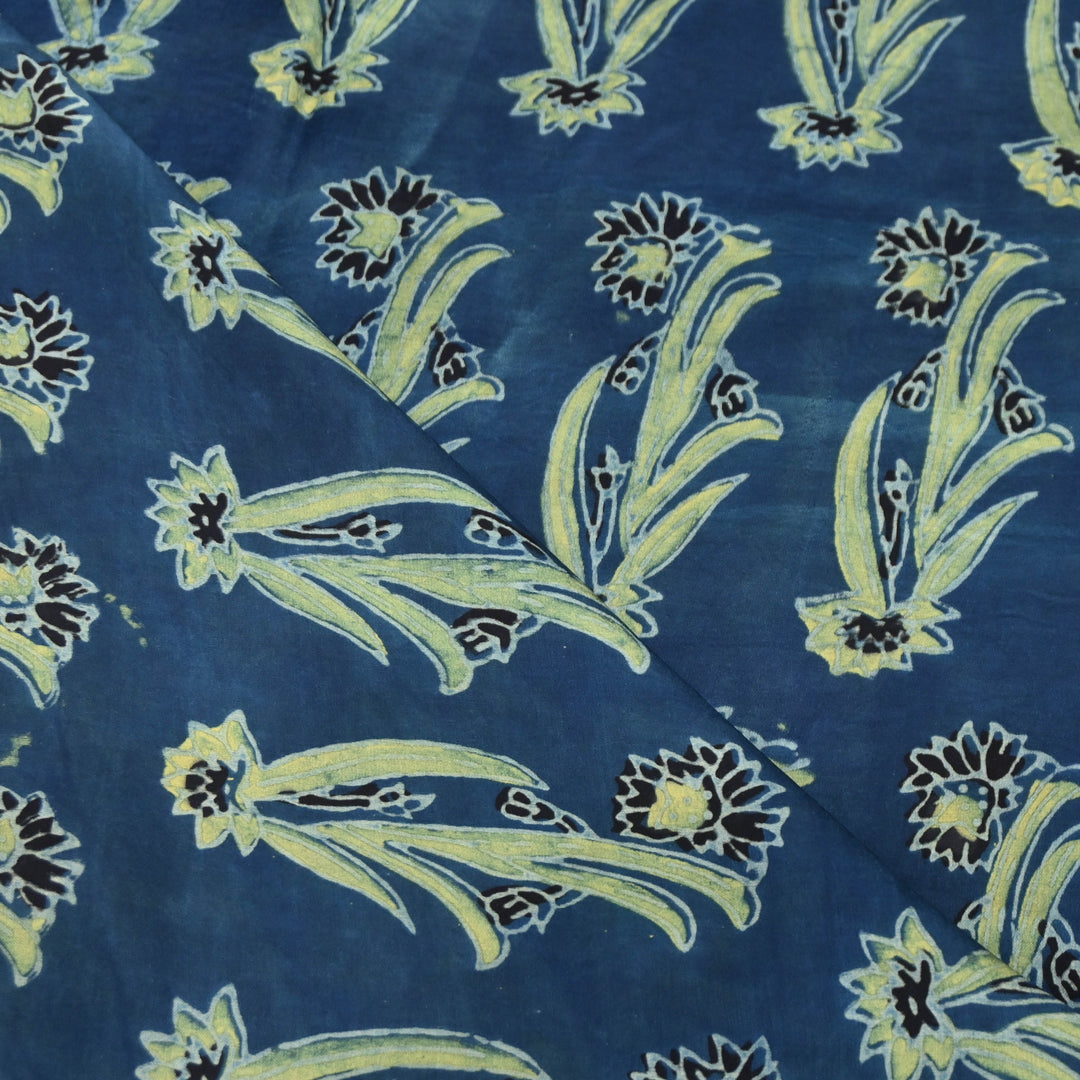 Deep indigo Modal Satin Fabric in Digital Print.