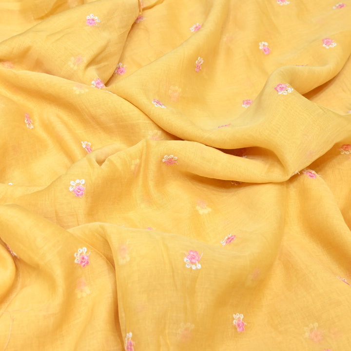 MUSTARD YELLOW COLOR MUL CHANDERI THREAD EMBROIDERY FABRIC - GP4822A- 03