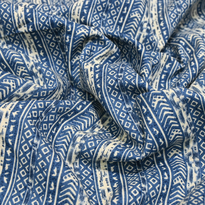 Navy Blue Cotton Linen Print