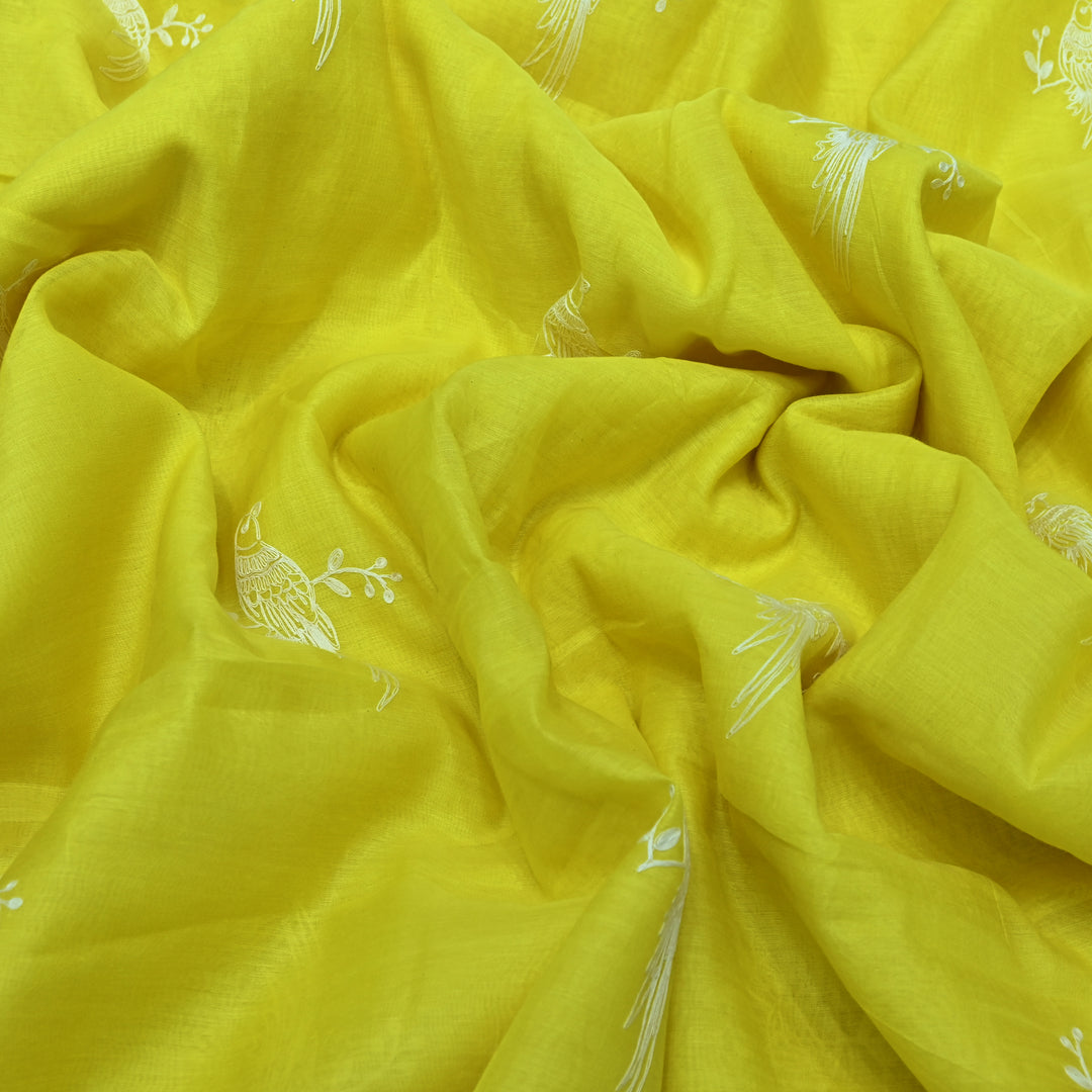 LIME YELLOW COLOR MUL CHANDERI THREAD EMBROIDERY FABRIC GP4120A-5