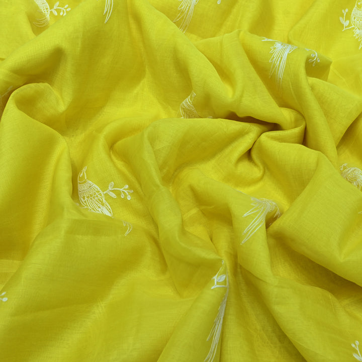 LIME YELLOW COLOR MUL CHANDERI THREAD EMBROIDERY FABRIC GP4120A-5