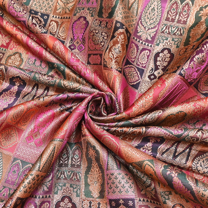 Multi Rangoli Brocade Fabric – Premium Zari Woven Designer Brocade Fabric 001006-A19