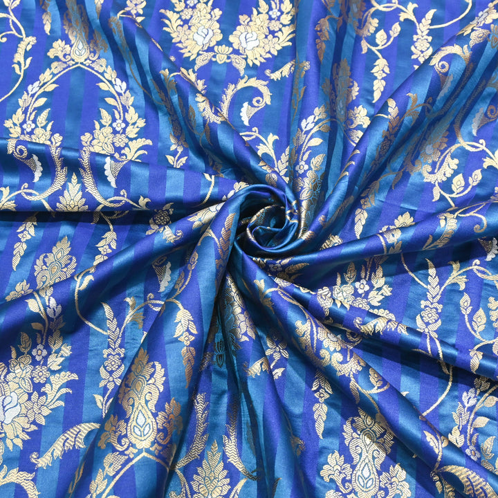 Deep Blue Mina Zari Brocade Fabric