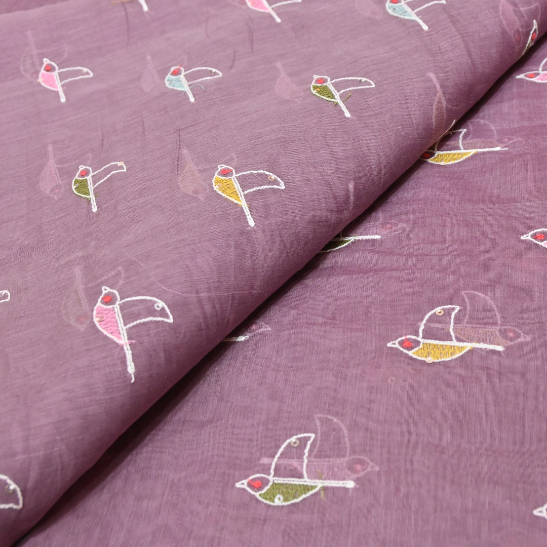 Mauve Mul Chanderi Sequins Embroidery.