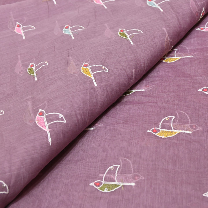 Mauve Mul Chanderi Sequins Embroidery.
