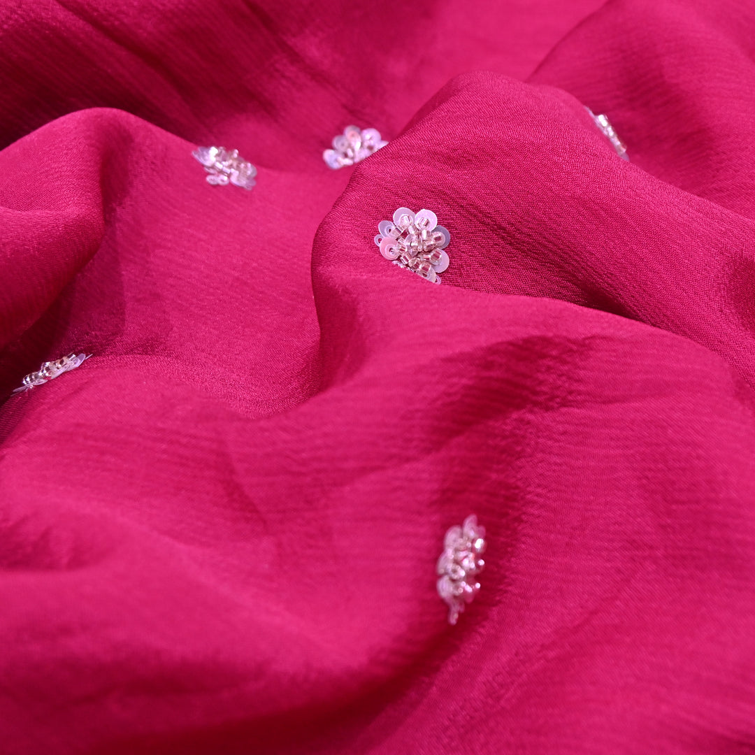 Magenta Chinon Fabric with Zari & Sequins Embroidery