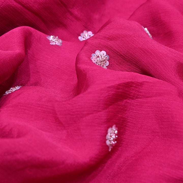 Magenta Chinon Fabric with Zari & Sequins Embroidery