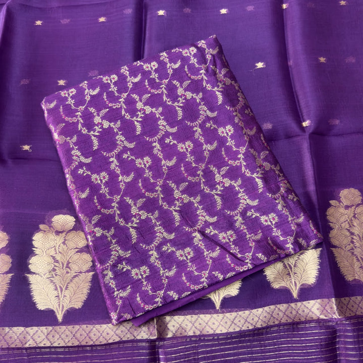 Pure Dupion Silk & Banarasi Mina Zari Unstitched Suit Set | AS0011