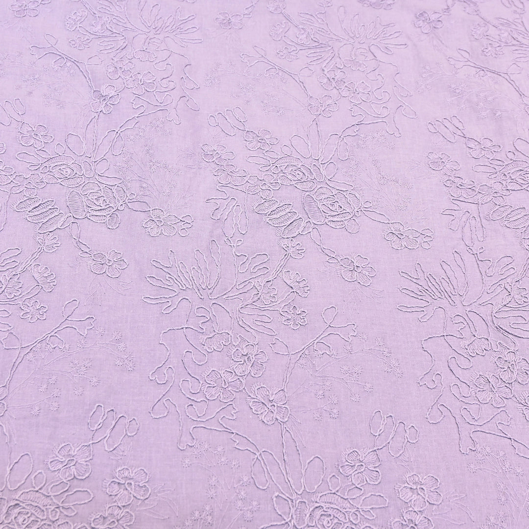 Pastel Lavender Color Cotton Floral Thread Embroidery Fabric – Soft Designer Embroidered Cotton Fabric 0AT112-4