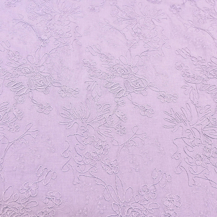 Pastel Lavender Color Cotton Floral Thread Embroidery Fabric – Soft Designer Embroidered Cotton Fabric 0AT112-4