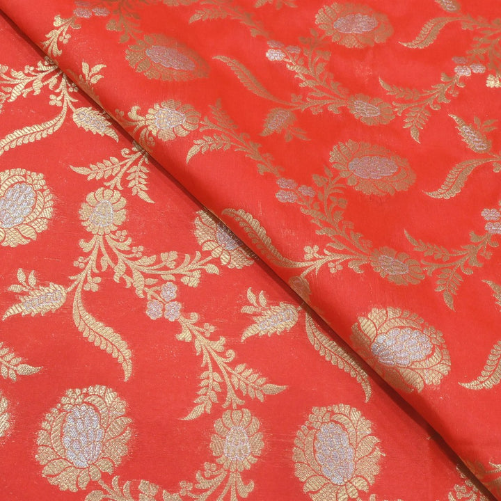 Red Colour Silk Brocade Fabrics