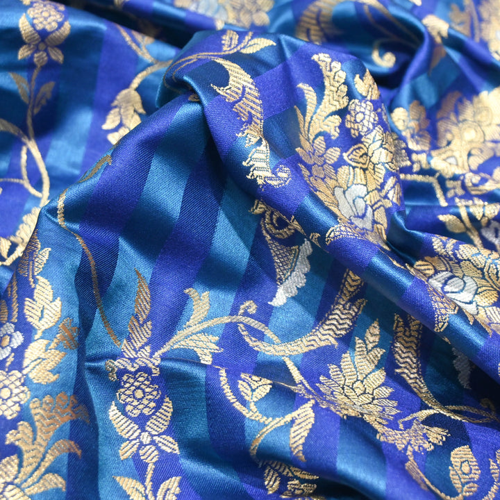 Deep Blue Mina Zari Brocade Fabric