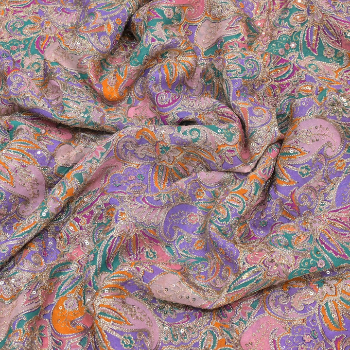 Viscose Georgette  Position Prints, Zari Sequin Embroidery Fabrics