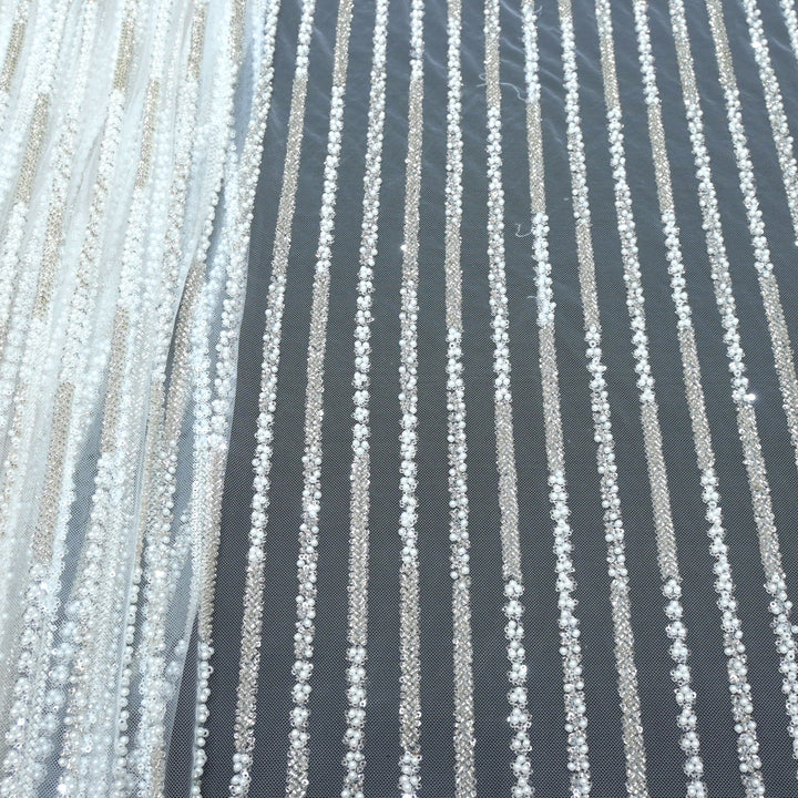 Imported Net Cutdana Pearls With Sequins Handwork Embroidery Fabrics