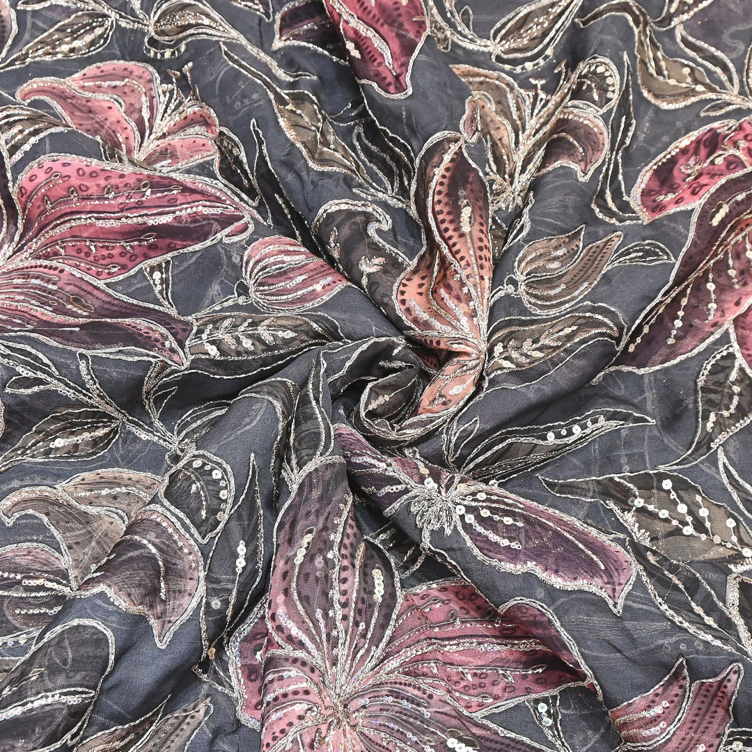 Premium Viscose Organza Position Print Zari & Sequins Embroidery Fabric – Designer Fabric SWP209-3