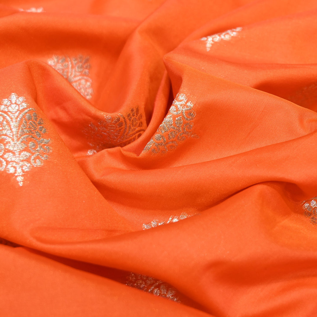 Dusty Orange Color Katan Silk Zari Buti Brocade Fabric