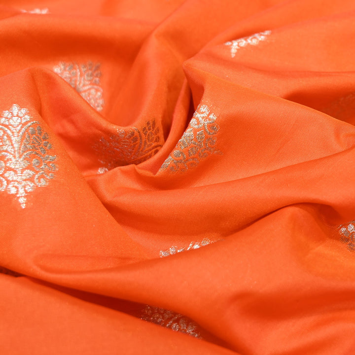 Dusty Orange Color Katan Silk Zari Buti Brocade Fabric